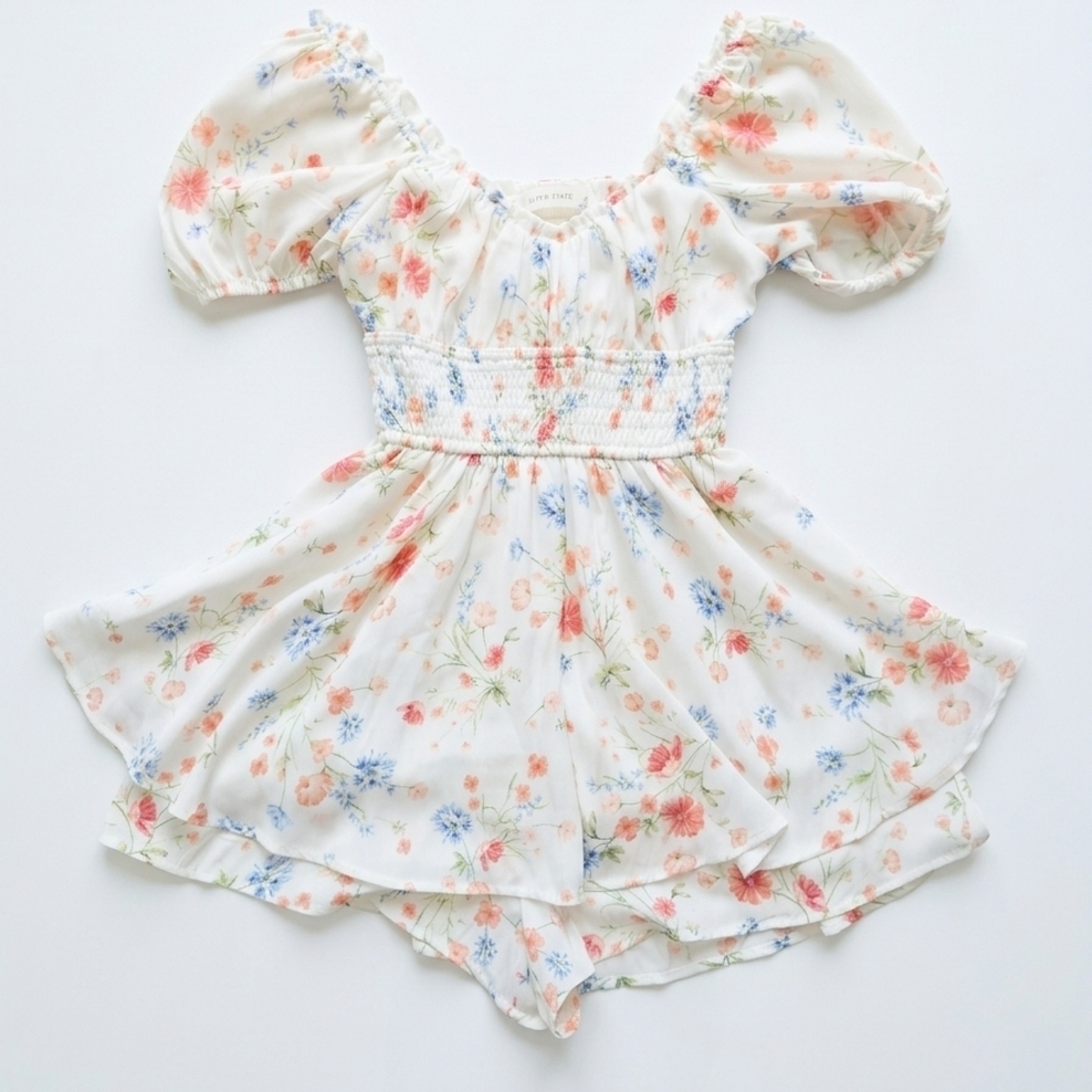 Altar'd State Floral Romper with Puff Sleeves